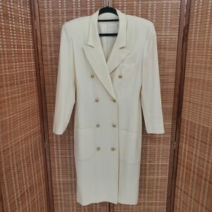 ☆ Lynn Greene for Richard Neal Ivory Double Breasted Long Wool Over Coat Size 10